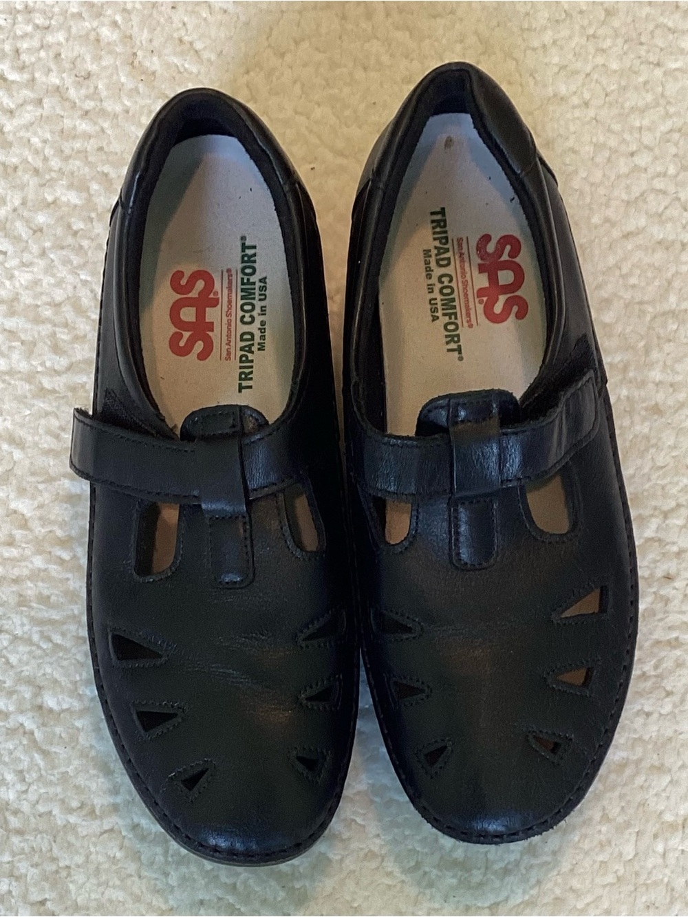 SAS Tripad Comfort Black Leather T-Strap Mary Jane Walking Shoes 8.5 M